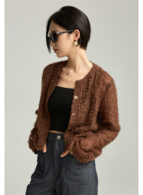 RAREST DU家定制 立体泰迪长毛卷毛仙气感开衫短款镂空外套/衬衫