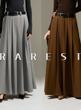 RAREST设计/气质满格 宽百褶长款大摆西装半身长裙百褶裙