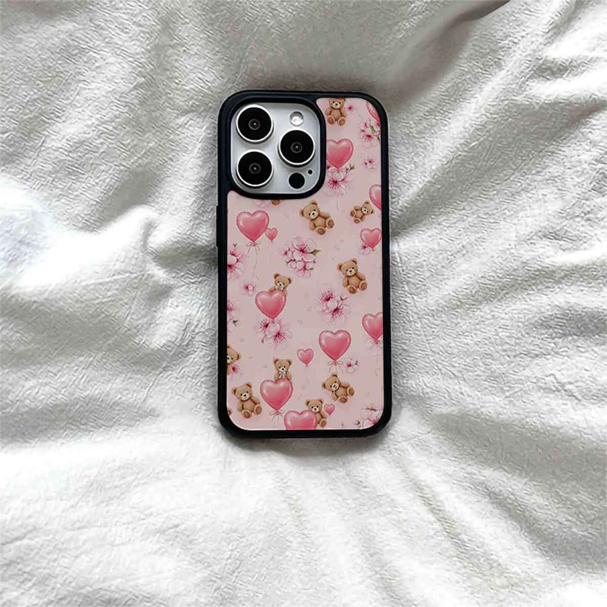 ins鲜花爱心小熊亚克力黑边适用苹果iPhone17promax手机壳15pro小米14Pro保护套华为mate60P70防摔三星S23
