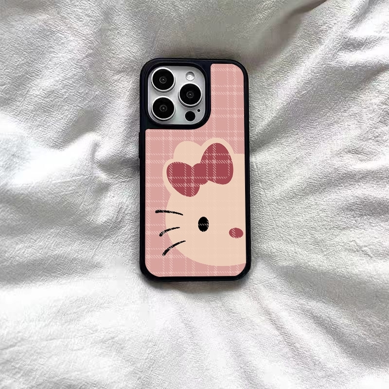 ins风大脸表情kt猫亚克力黑边适用苹果iPhone16promax手机壳15pro小米14Pro保护套华为mate60P70防摔三星S23