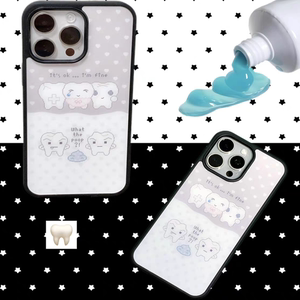 ins韩灰白复古牙齿可爱小众黑边壳适用苹果iPhone17promax手机壳16pro小米15Pro保护套华为mate60P70荣耀oppo