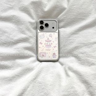 ins韩旋转木马凯蒂猫电镀银边适用苹果小米iPhone17promax手机壳16pro14Pro保护套华为mate60P70三星S23软壳