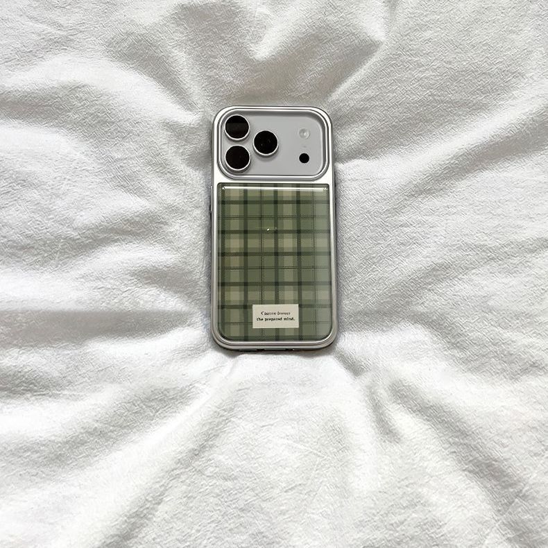 ins复古暗绿标签韩系电镀银边适用苹果小米iPhone17promax手机壳16pro14Pro保护套华为mate60P70三星S23软壳