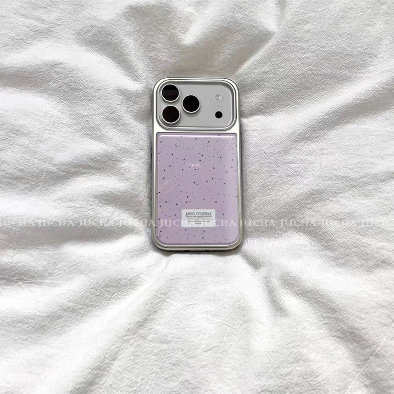 淡紫色泼墨黑点韩系电镀银边适用苹果iPhone17promax手机壳16pro小米14Pro保护套华为mate60P70三星S23软壳