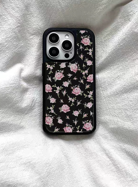黑色碎花ins个性亚克力黑边适用苹果iPhone16promax手机壳15pro小米14Pro保护套华为mate60P70防摔三星S23