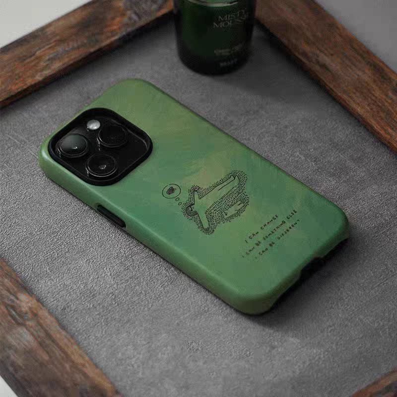 ins高级墨绿手绘插画韩国菲林壳二合一苹果16promax手机壳iPhone15新款14promax磨砂13pro适用13防摔12保护壳