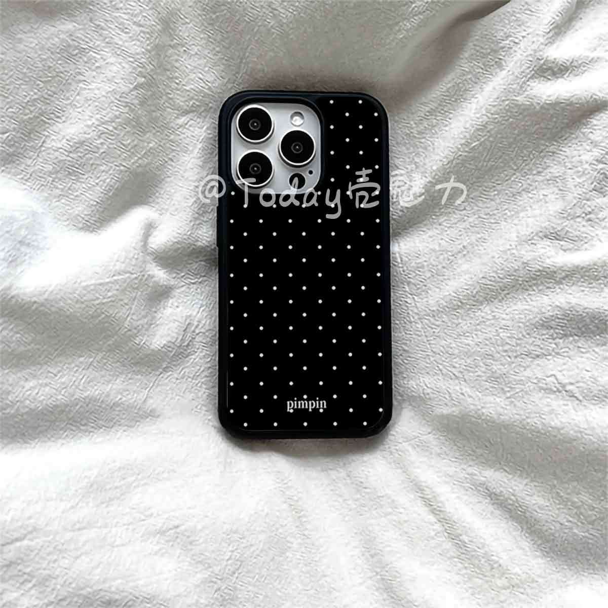 ins风简约黑白波点亚克力黑边适用苹果iPhone16promax手机壳15pro小米14Pro保护套华为mate60P70防摔三星S23