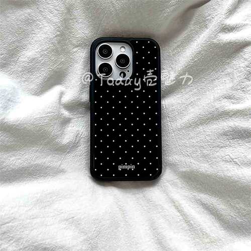 ins风简约黑白波点亚克力黑边适用苹果iPhone16promax手机壳15pro小米14Pro保护套华为mate60P70防摔三星S23