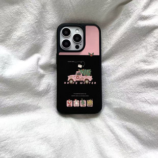 原创可爱搬运圣诞树亚克力黑边适用苹果iPhone17promax手机壳15pro小米14Pro保护套华为mate60P70防摔三星S23