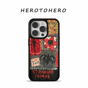 涂鸦怪奇物语美式亚克力黑边适用苹果iPhone16promax手机壳15pro小米14Pro保护套华为mate60P70防摔三星S23