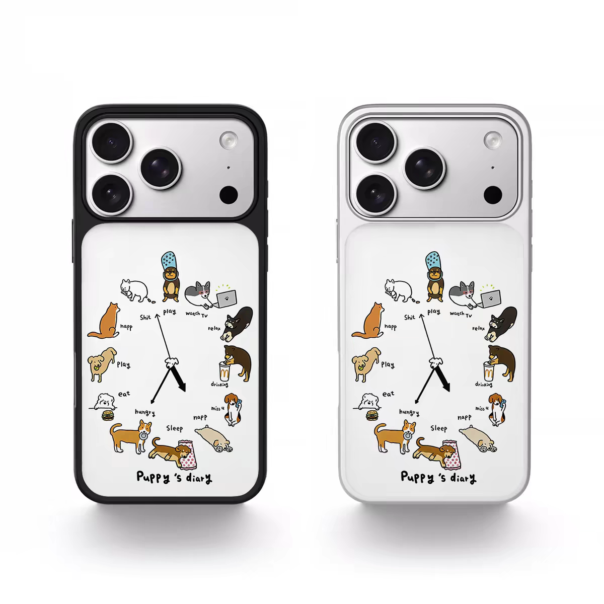 ins风狗狗派对时间电镀银黑边适用苹果iPhone17promax手机壳16pro小米15Pro保护套华为mate80P70三星S23软壳