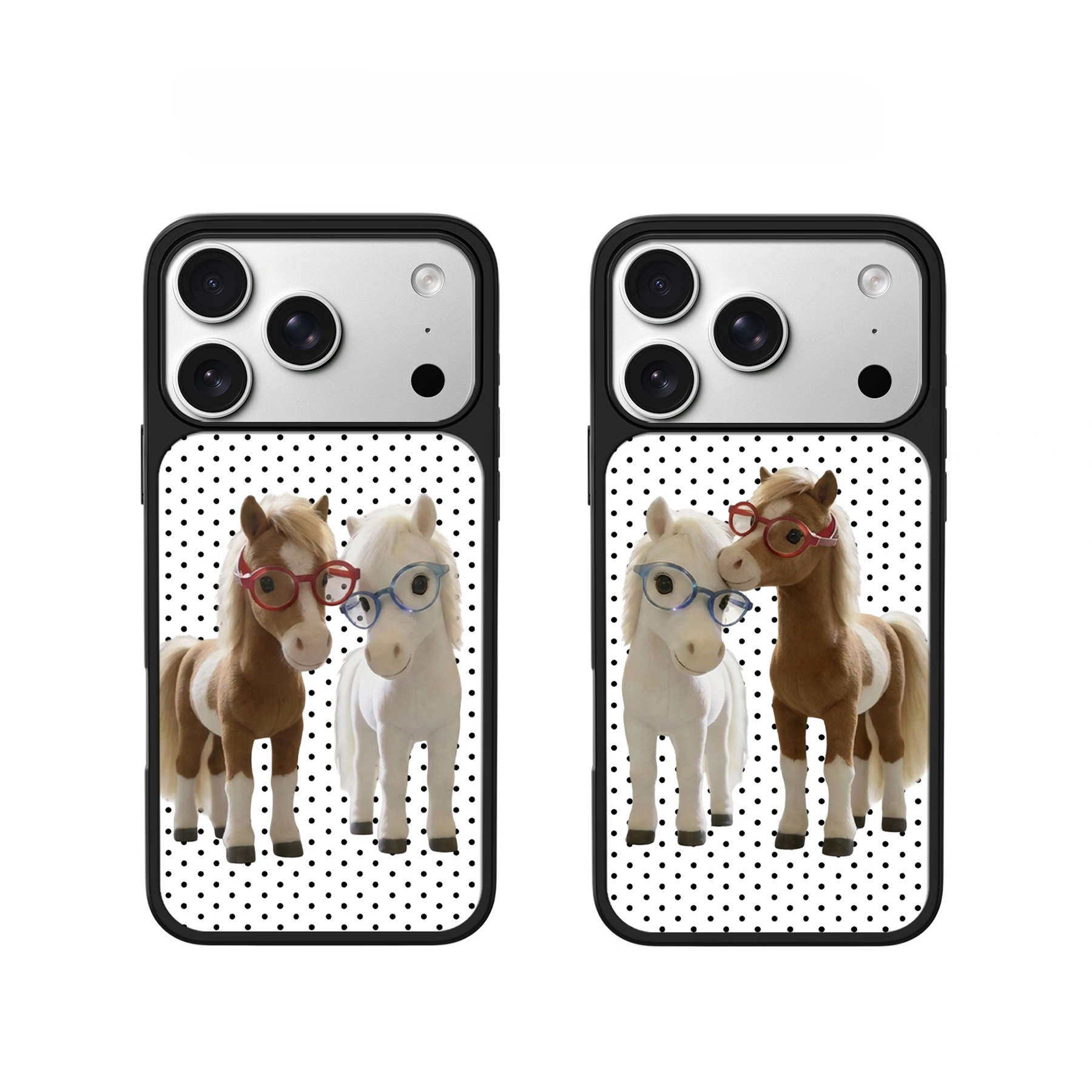 ins风波点眼镜小马电镀银黑边适用苹果iPhone17promax手机壳16pro小米15Pro保护套华为mate60P70三星S23软壳