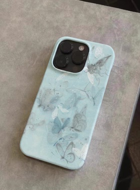 蓝色蝴蝶新中式菲林壳适用苹果14ProMax手机壳iPhone13硬壳12Pro新款iPhone11高级感XR/XSMAX/7/8PLUS