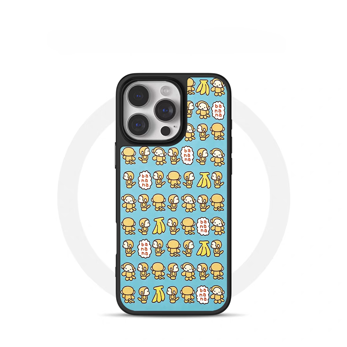 日韩ins风香蕉猴子电镀银黑边适用苹果iPhone17promax手机壳16pro小米15Pro保护套华为mate80P70三星S23软壳