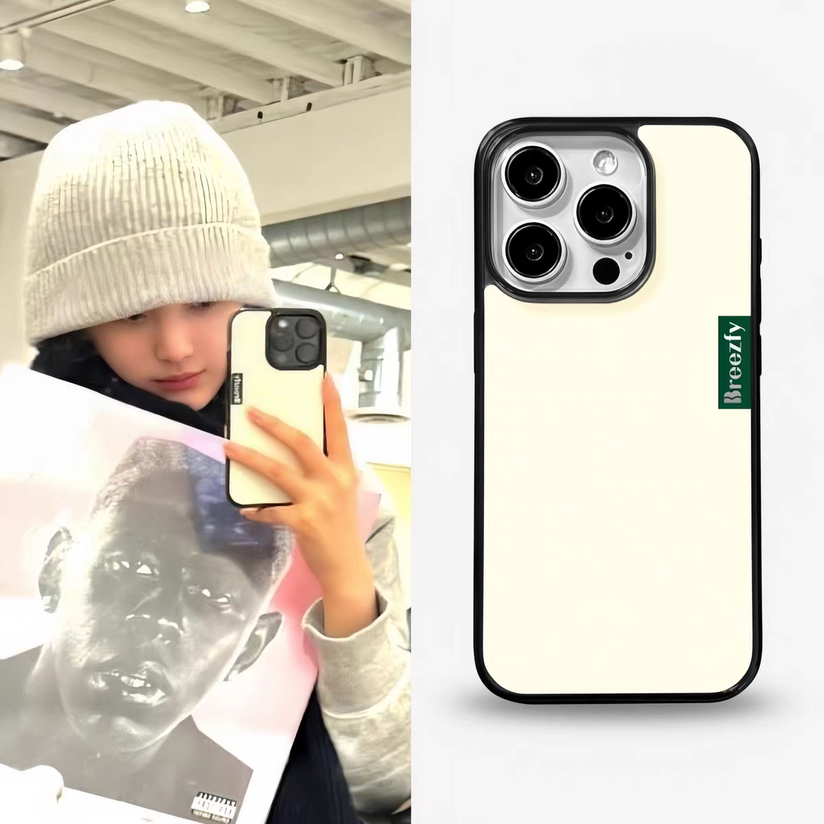 ins宁宁同款奶白色亚克力黑边适用苹果iPhone17promax手机壳15pro小米14Pro保护套华为mate60P70防摔三星S23