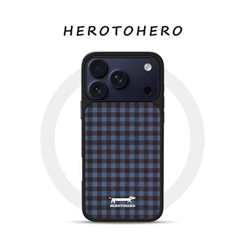 ins蓝棕格纹腊肠狗电镀银黑边适用苹果iPhone17promax手机壳16pro小米15Pro保护套华为mate60P70三星S23软壳