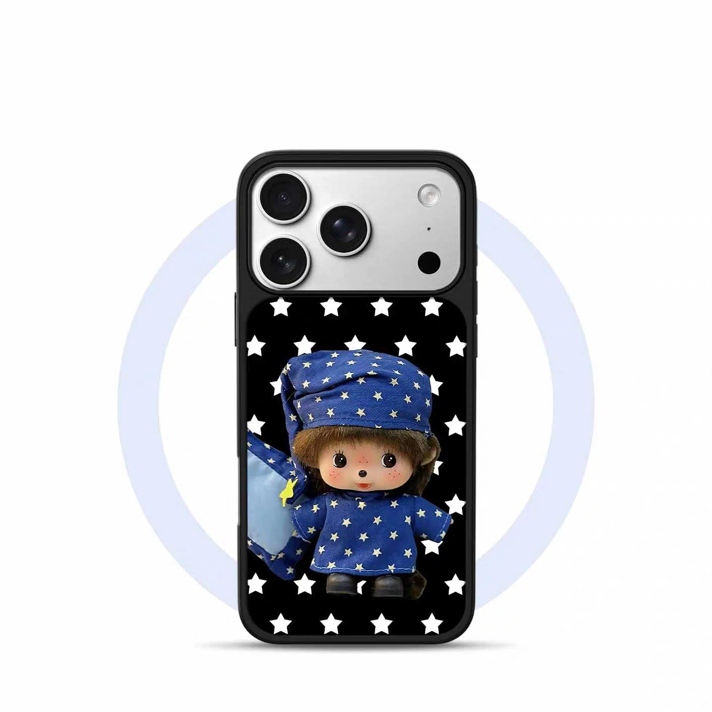 ins复古睡衣蒙奇奇电镀银黑边适用苹果iPhone17promax手机壳16pro小米15Pro保护套华为mate80P70三星S23软壳