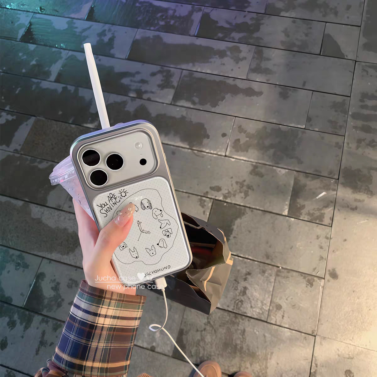 ins韩系创意时钟小狗滴胶手机壳适用苹果iPhone17promax手机壳软边16防摔15原创小米141312/11华为mate60P780