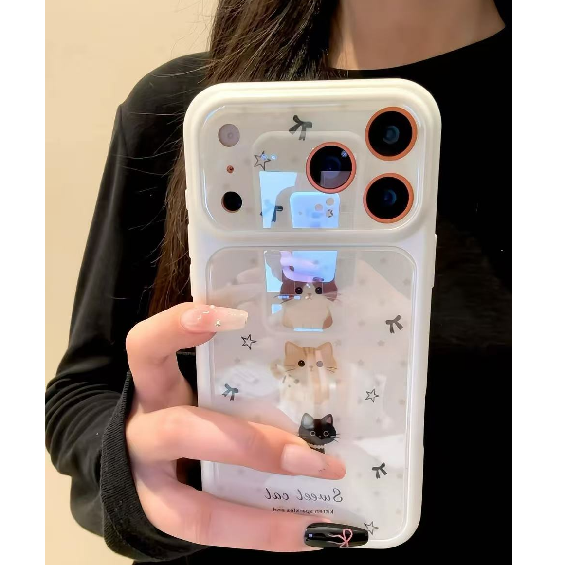 ins古早可爱猫咪大视窗适用苹果17promax手机壳iPhone16pro新款air高级15小众14plus创意13pro全包12防摔硬壳