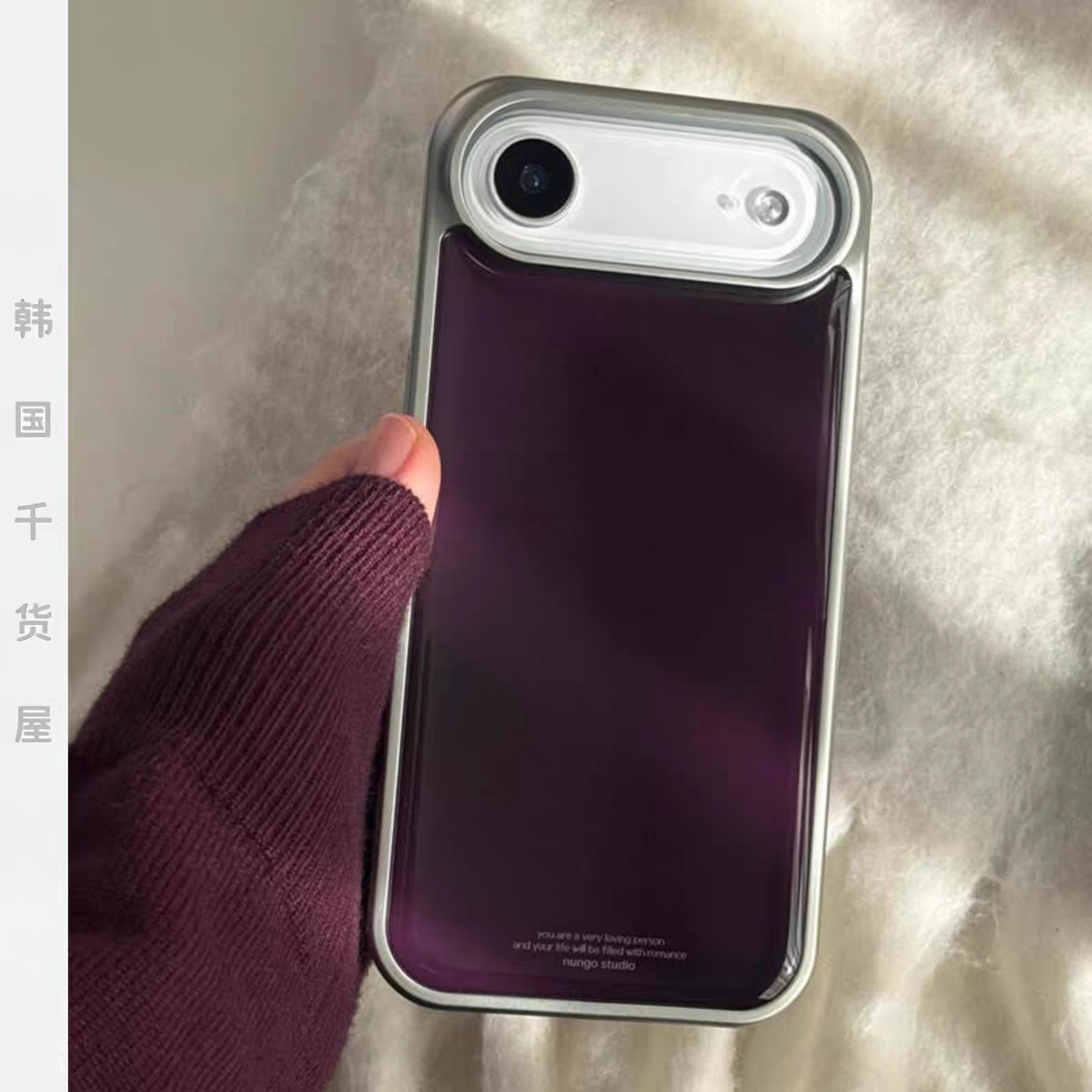 葡萄紫色银边秋冬新款ins风黑框手机壳适用苹果iPhone17promax手机壳软边16防摔15原创14可爱13保护套12/11
