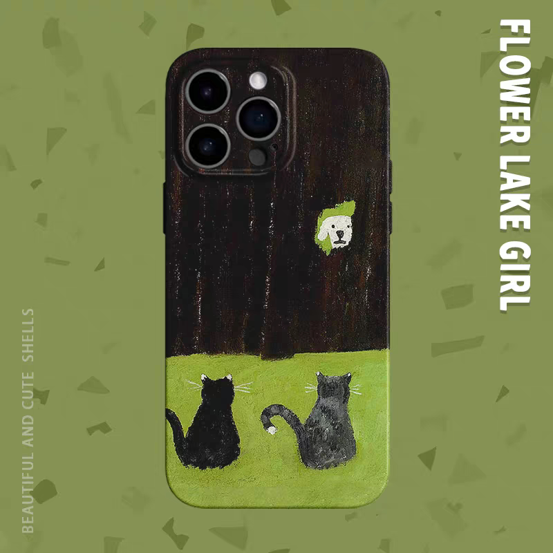 【出来玩啊】油画栅栏猫狗适用iPhone16/15pro手机壳华为p70小米15畅享70vivoS19软iqooneo10苹果14红米K80