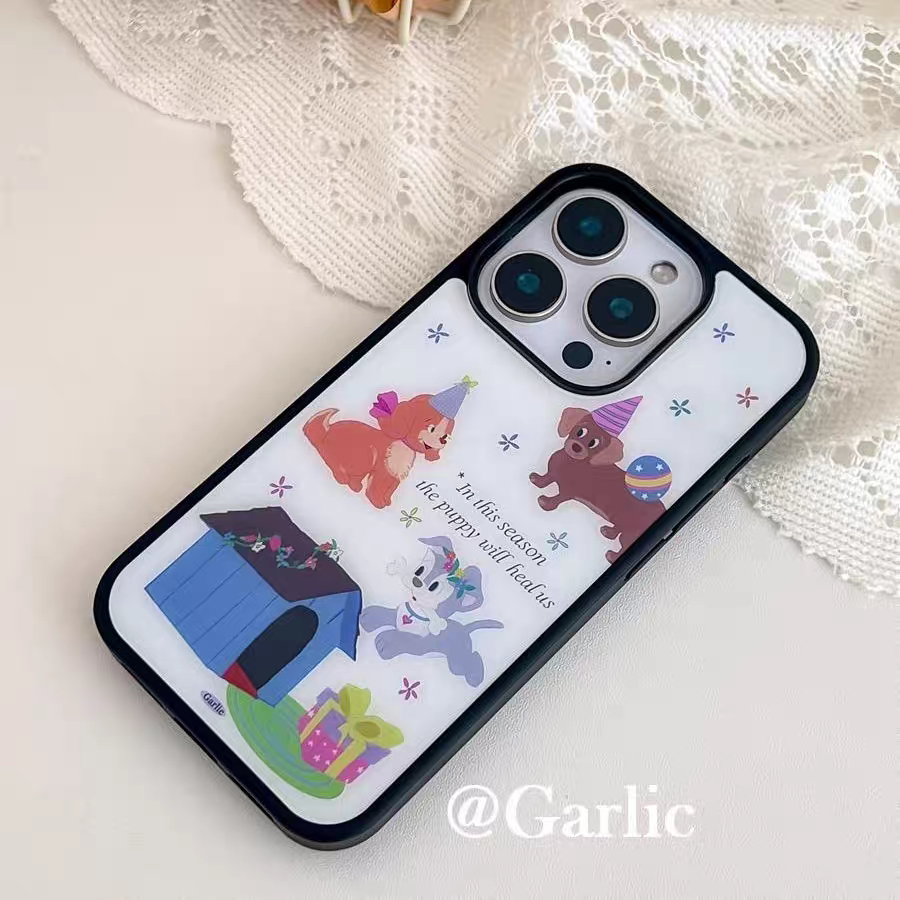 派对狗狗简约ins风亚克力黑边适用苹果iPhone16promax手机壳15pro小米14Pro保护套华为mate60P70防摔三星S23