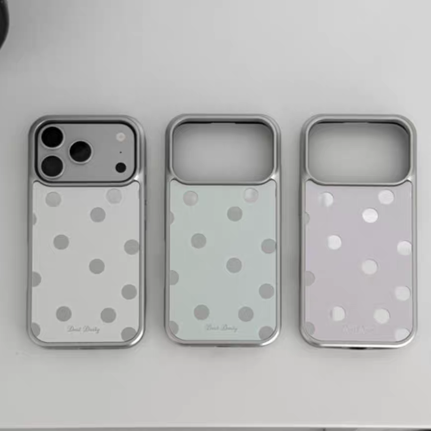 韩系ins风夏天清爽波点银边镜面适用苹果iPhone17promax手机壳16pro小米15Pro保护套华为mate60P70荣耀oppo