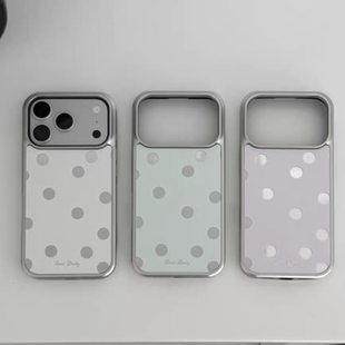 韩系ins风夏天清爽波点银边镜面适用苹果iPhone17promax手机壳16pro小米15Pro保护套华为mate60P70荣耀oppo