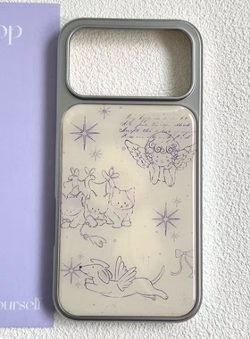 ins可爱天使小猫小狗电镀银磁吸适用苹果iPhone17promax手机壳1615pro小米1415Pro华为mate60p70三星S23防摔