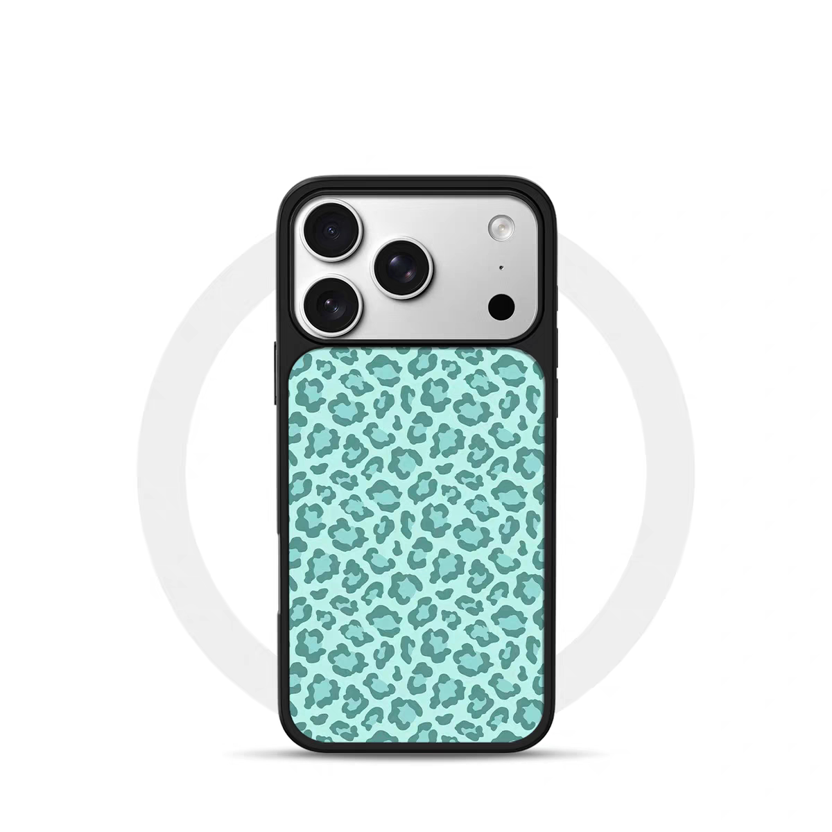 ins复古薄荷绿豹纹电镀银黑边适用苹果iPhone17promax手机壳16pro小米15Pro保护套华为mate80P70三星S23软壳