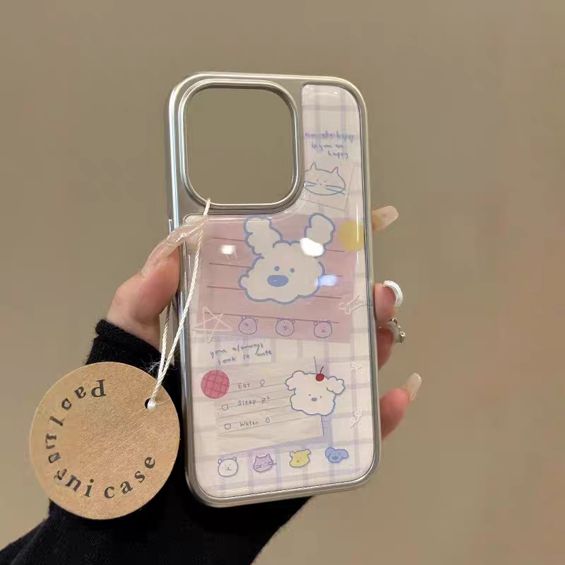 格纹小狗便签韩系新款银边手机壳适用苹果iPhone17promax高级感保护套小众16plus亮面15pro14防摔简约13气质