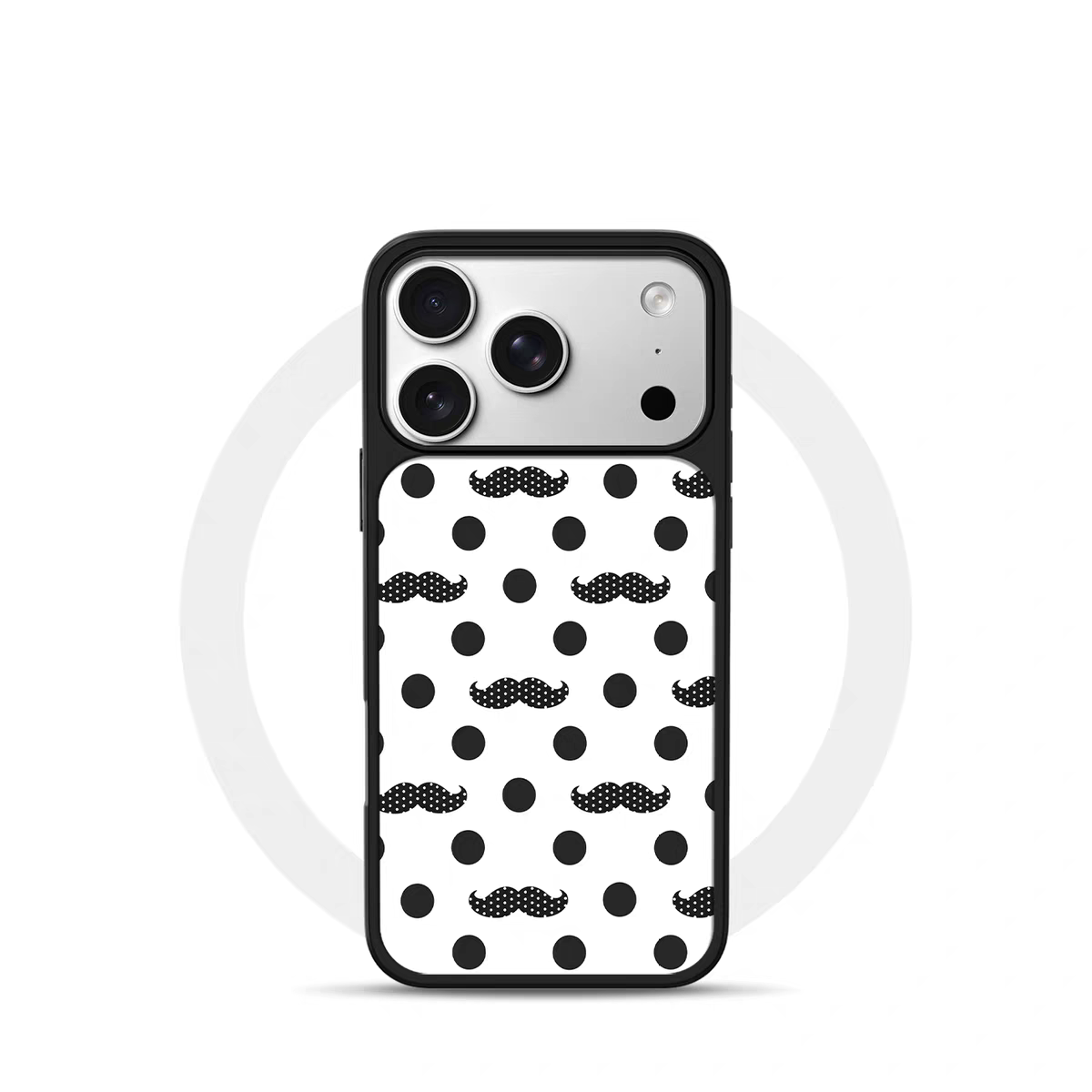 ins小胡子黑白波点电镀银黑边适用苹果iPhone17promax手机壳16pro小米15Pro保护套华为mate80P70三星S23软壳