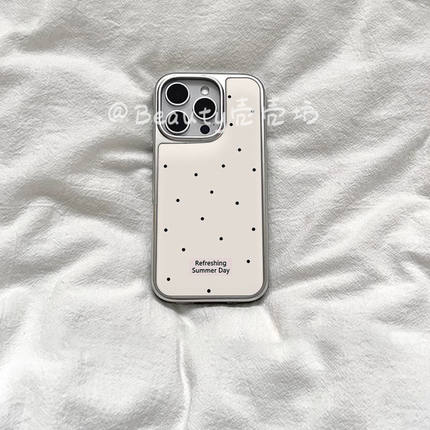 原创ins风米白色波点亚克力电镀银边适用苹果iPhone16promax手机壳15pro14Pro保护套软壳13防摔可爱小众1112