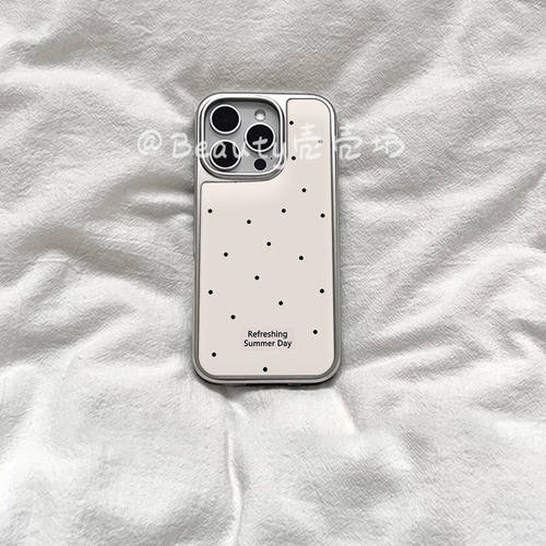 原创ins风米白色波点亚克力电镀银边适用苹果iPhone16promax手机壳15pro14Pro保护套软壳13防摔可爱小众1112