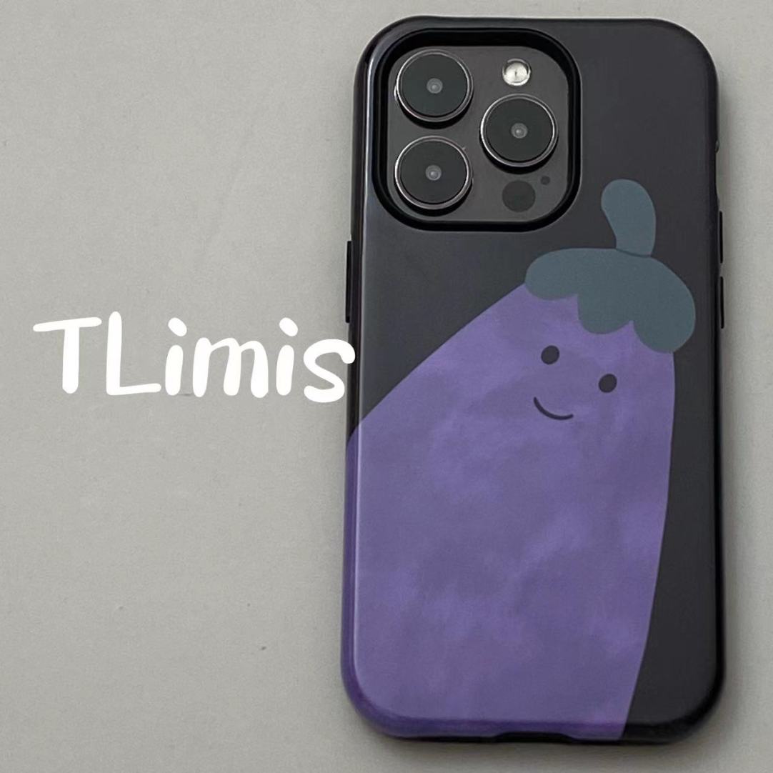 原创卡通茄子适用苹果iphone16原创手机壳15pro高级感14/14pro可爱12/13二合一菲林壳手感11情侣款全包保护壳