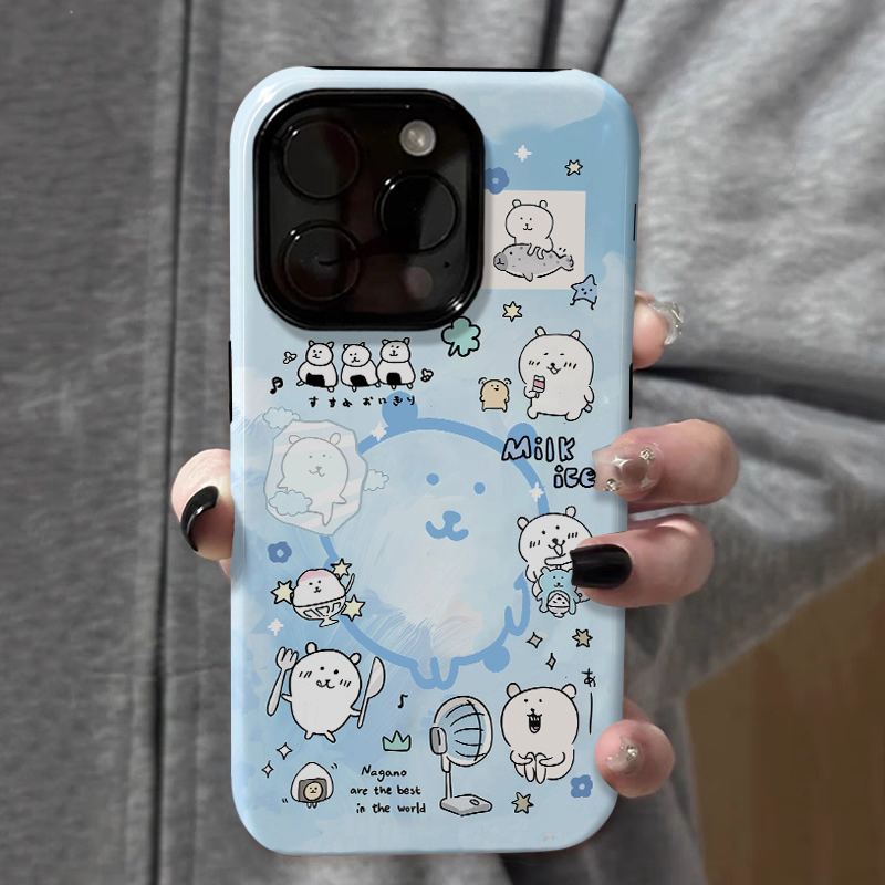 可爱蓝色自嘲熊适用iphone15苹果手机壳16pro防摔13promax12菲林二合一14Pro小米华为荣耀OPPOvivo11Xsma软壳
