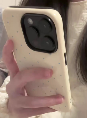 奶黄蓝色波点适用iphone15苹果手机壳16pro防摔13promax12菲林二合一14Pro小米华为荣耀OPPOvivo11Xsmax78p