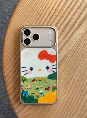 ins风可爱小动物kt猫电镀银磁吸适用苹果iPhone17promax手机壳1615pro小米1415Pro华为mate60p70三星S23防摔
