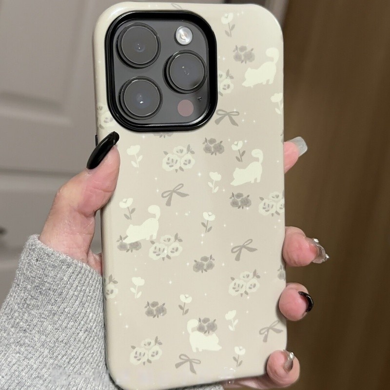 绿色花朵小猫咪适用iphone15苹果手机壳16pro防摔13promax12菲林二合一14Pro小米华为荣耀OPPOvivo11Xsma防摔