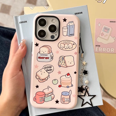 面包脑袋菲林二合一适用iPhone15promax手机壳14pro小众13苹果12可爱11治愈mini少女xs亮面xr磨砂8Plus保护套