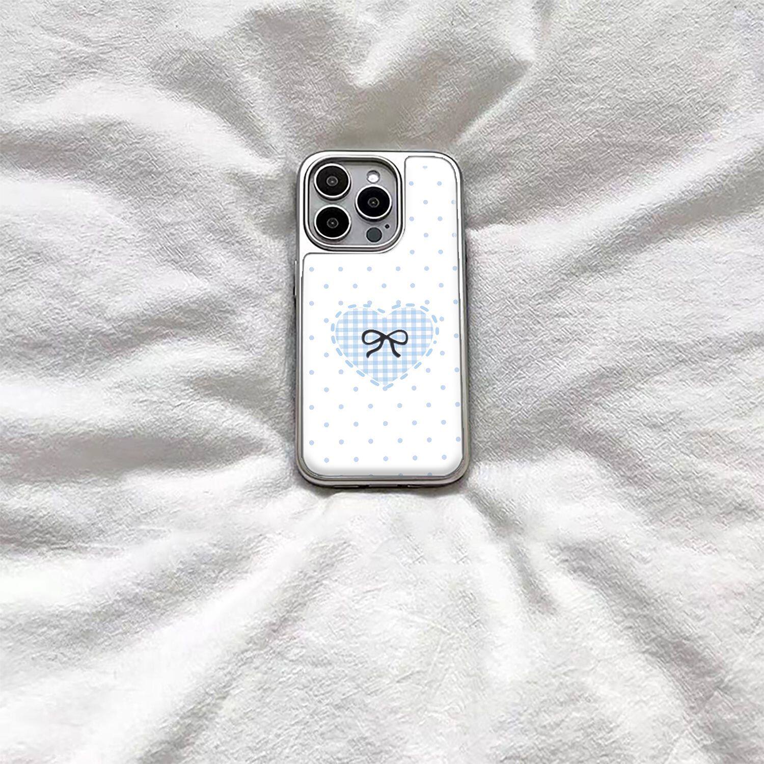 ins风可爱波点蓝爱心滴胶手机壳适用苹果iPhone17promax手机壳软边16防摔15原创小米141312/11华为mate60P780