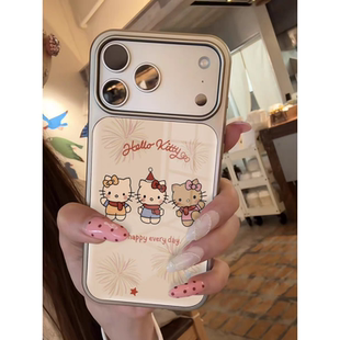 ins风可爱烟花kt猫滴胶手机壳适用苹果iPhone17promax手机壳软边16防摔15原创小米141312/11华为mate60P780