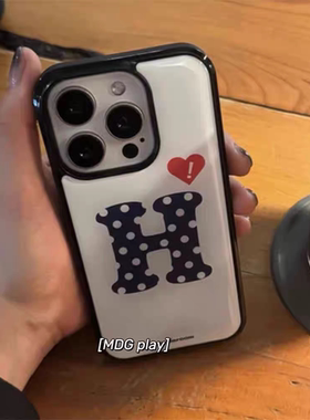 韩系ins个性风爱心H黑边适用苹果17promax滴胶手机壳iphone16pro新款1314pro创意15pro全包防摔手机套高级感