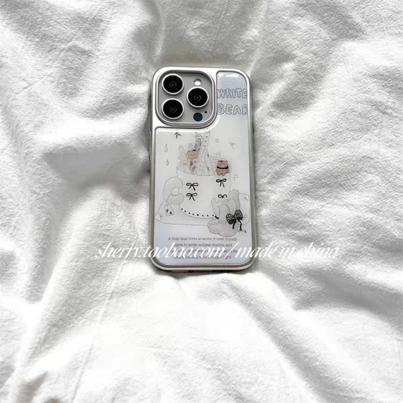 可爱笔筒小熊小象新款银边手机壳适用苹果iPhone17promax高级感保护套小众16plus亮面15pro14防摔简约13气质