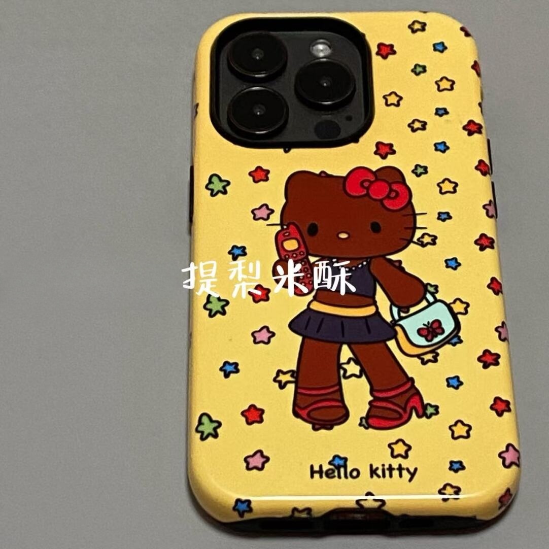黑皮kt猫可爱适用iphone15苹果手机壳16pro防摔13promax12菲林二合一14Pro小米华为荣耀OPPOvivo11Xsma防摔