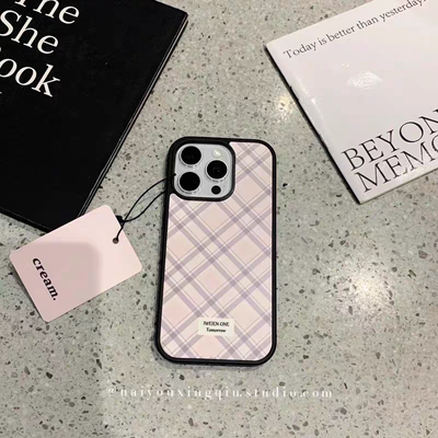 个性可爱粉色菱格ins亚克力黑边适用苹果iPhone16promax手机壳15pro小米1514Pro保护套华为mate70防摔三星S23