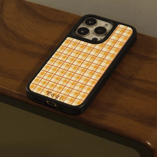 小众清新夏日黄格子亚克力黑边适用苹果iPhone17promax手机壳15pro小米14Pro保护套华为mate60P70防摔三星S23