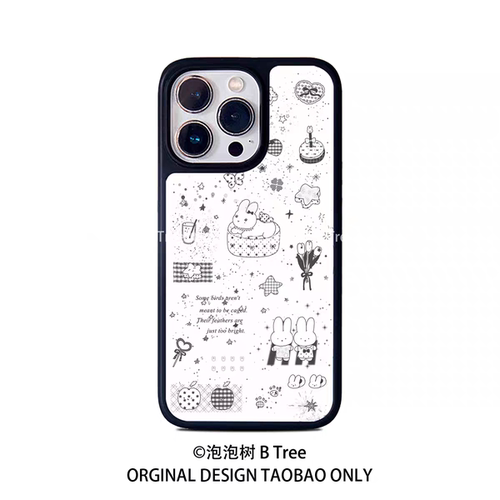 ins黑白线条涂鸦亚克力黑边适用苹果iPhone16promax手机壳15pro小米14Pro保护套华为mate60P70防摔三星S23