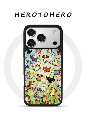 ins风复古猫狗派对电镀银黑边适用苹果iPhone17promax手机壳16pro小米15Pro保护套华为mate60P70三星S23软壳