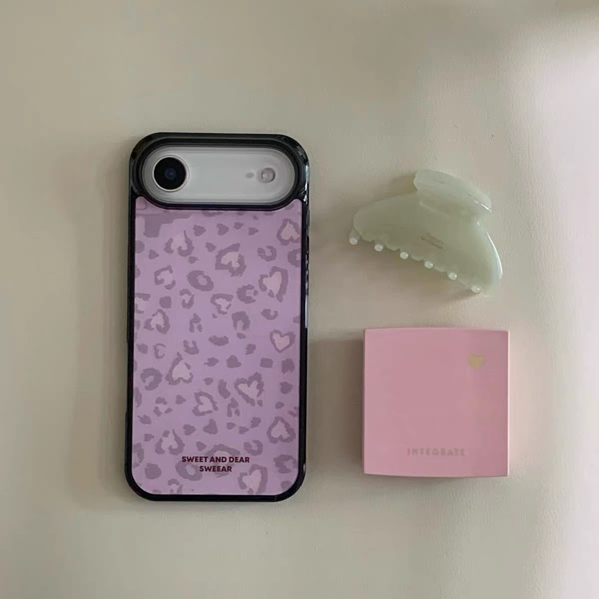 韩ins甜美紫色豹纹亚克力黑边适用苹果iPhone17promax手机壳15pro小米14Pro保护套华为mate60P70防摔三星S23